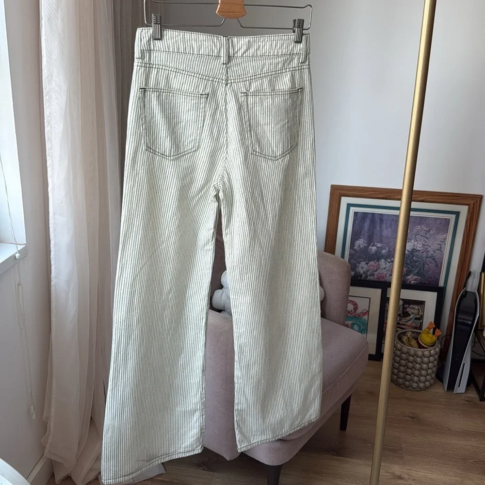 ZARA High-Rise White & Green Striped Pants, Size EUR 36 / US 4 - Picture 6 of 9